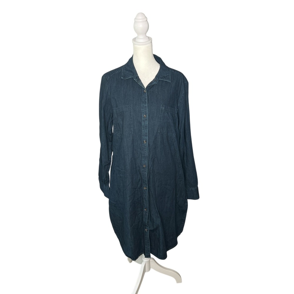 A New Day Women's XL Dark Wash‎ Denim Shirt Dress Long Sleeve Casual